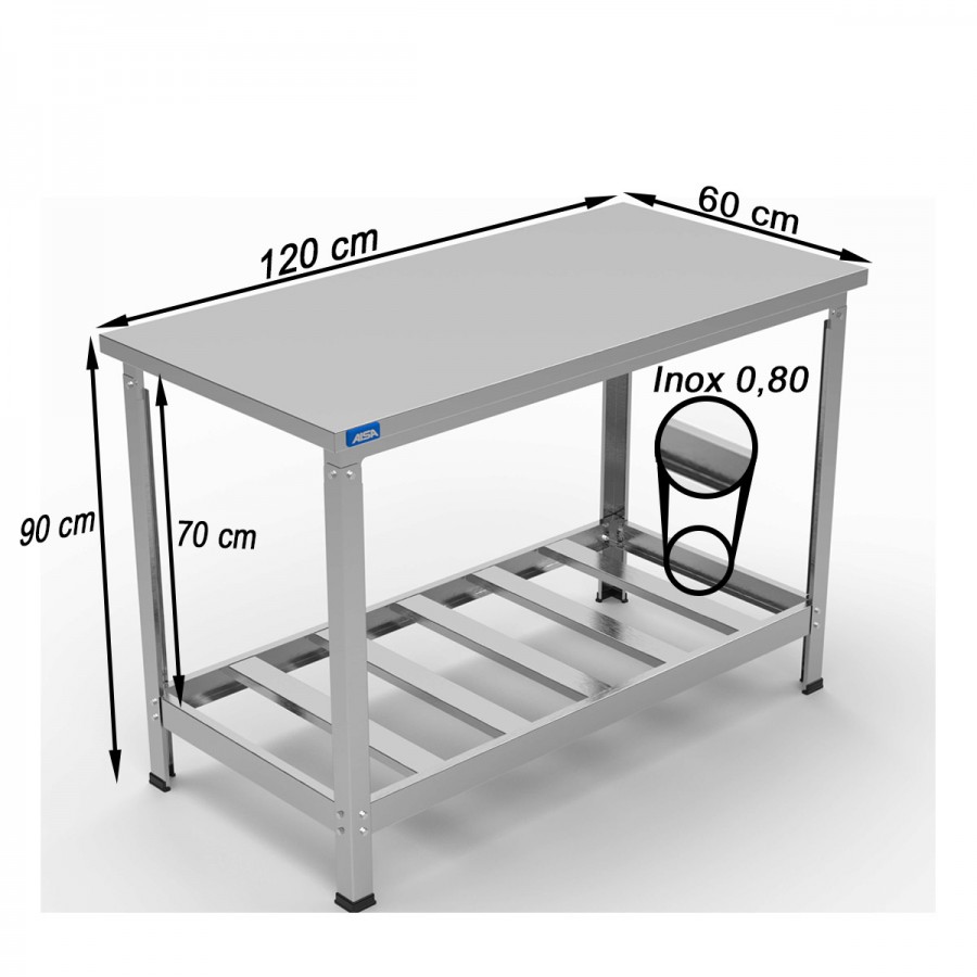 Mesa de Inox Paneleiro Simples Vazado 60 x 120 - Aisa